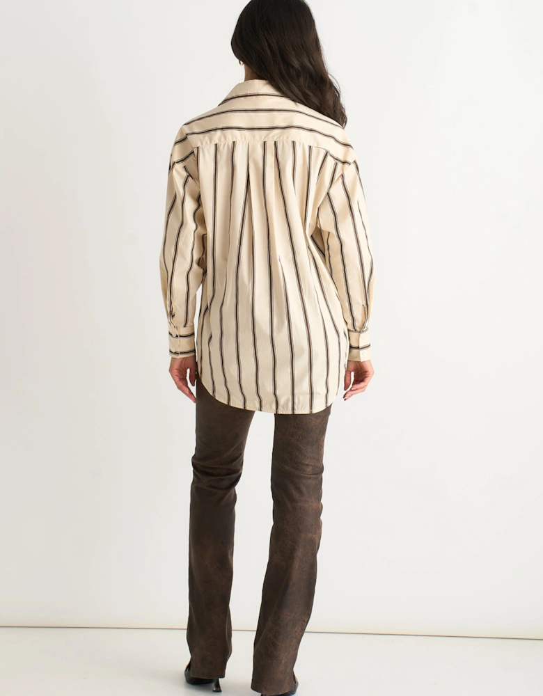 Cream Stripe Cotton Button Through Shirt