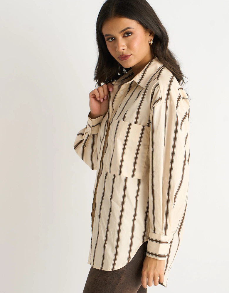 Cream Stripe Cotton Button Through Shirt