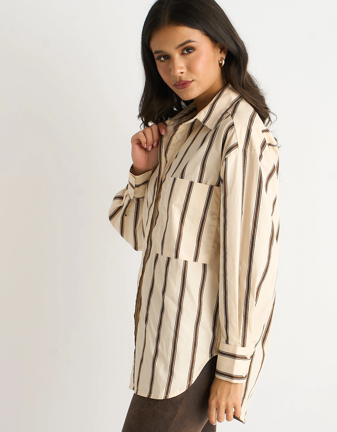 Cream Stripe Cotton Button Through Shirt