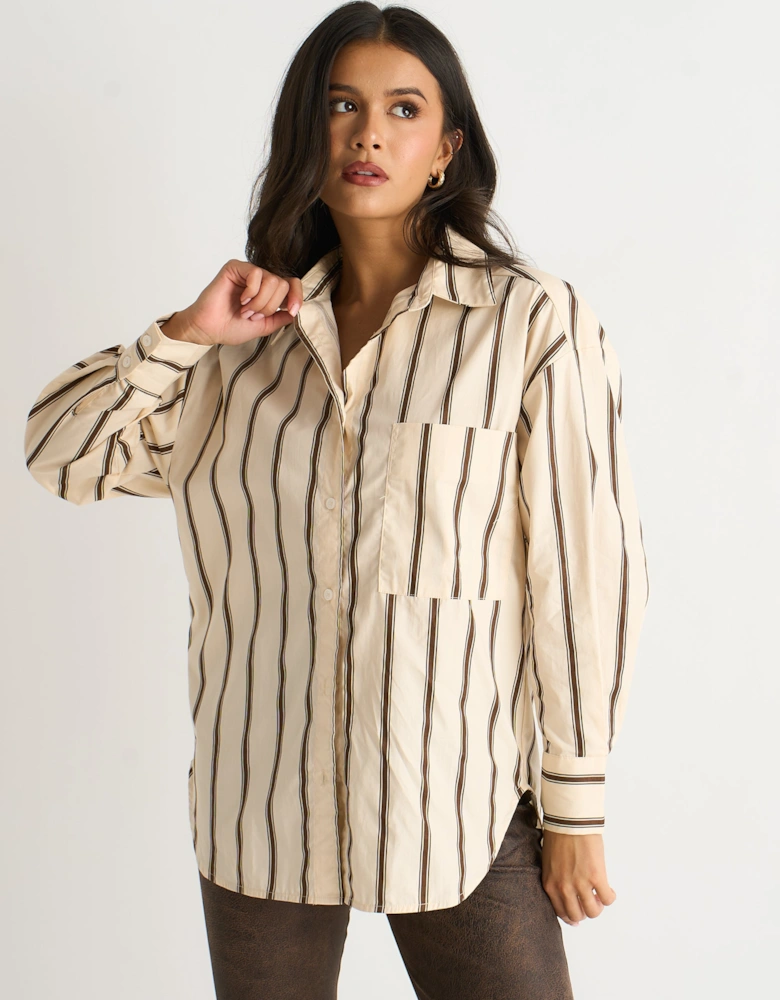 Cream Stripe Cotton Button Through Shirt