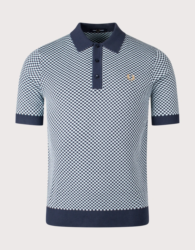 Chequerboard Knitted Polo Shirt