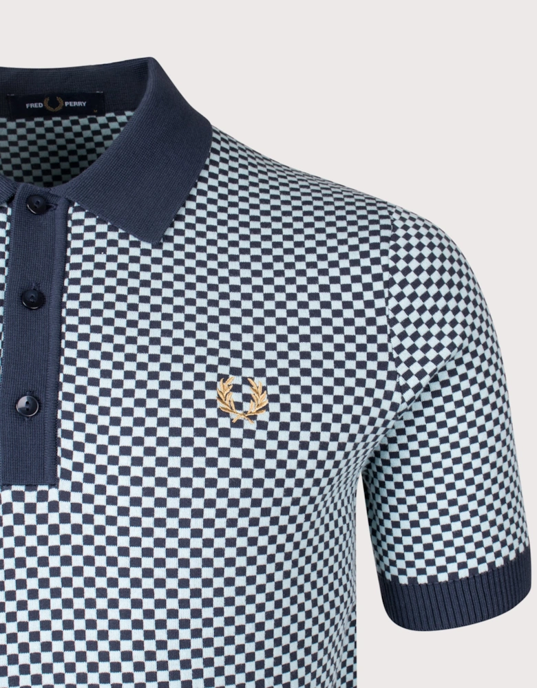 Chequerboard Knitted Polo Shirt