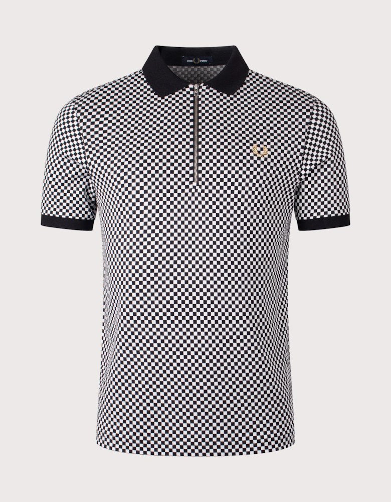 Chequerboard Zip Neck Polo Shirt
