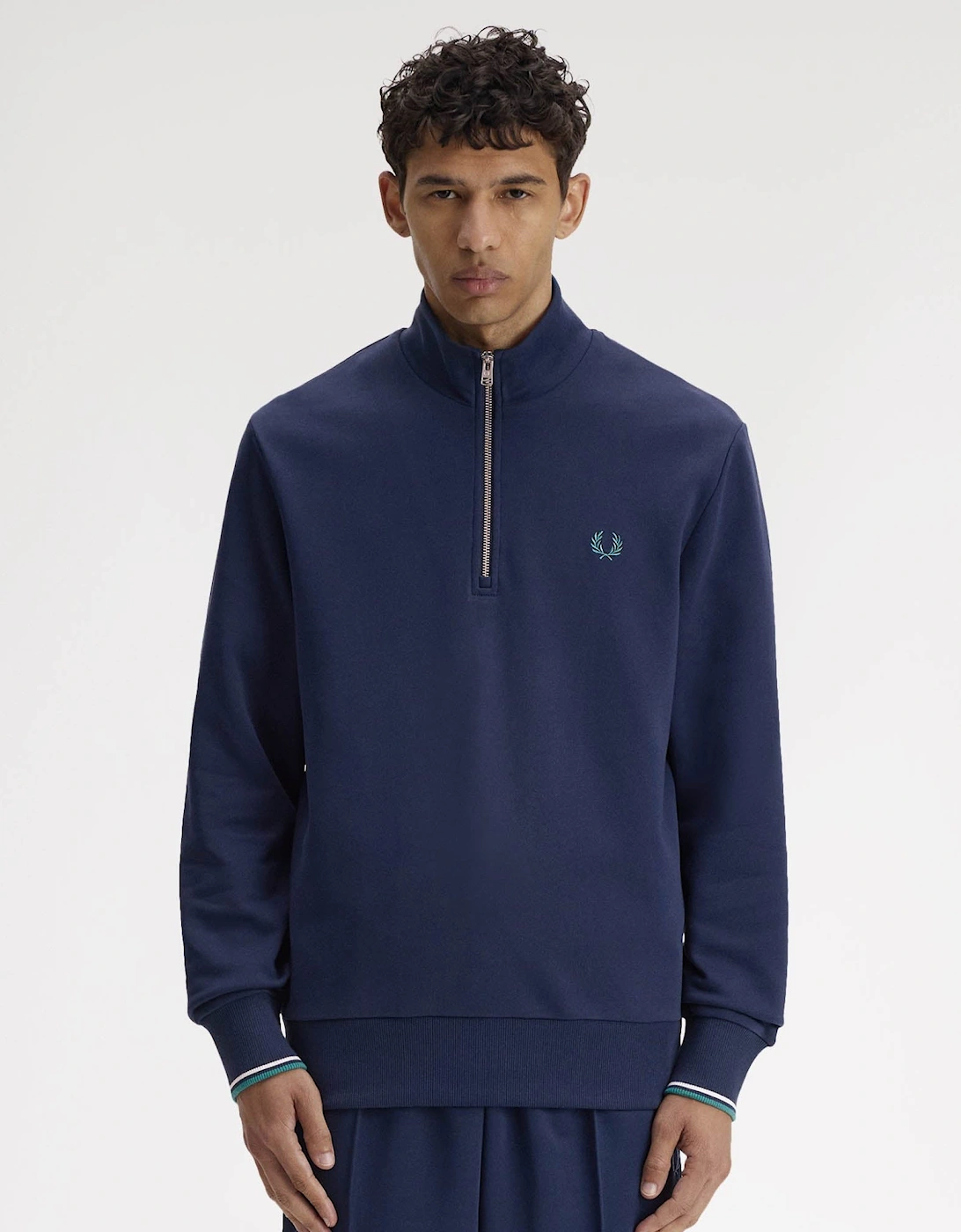 Mens Half Zip Sweatshirt - Tennis Blue/Snow White/Deep Mint 86A, 6 of 5