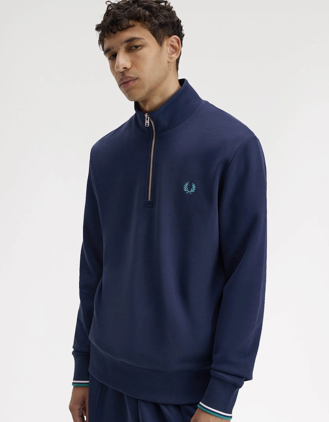 Mens Half Zip Sweatshirt - Tennis Blue/Snow White/Deep Mint 86A