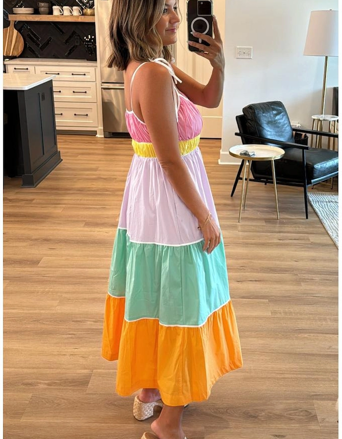 Multicolour Colorblock Self-tie Straps High Waist Flowy Maxi Dress with Pockets