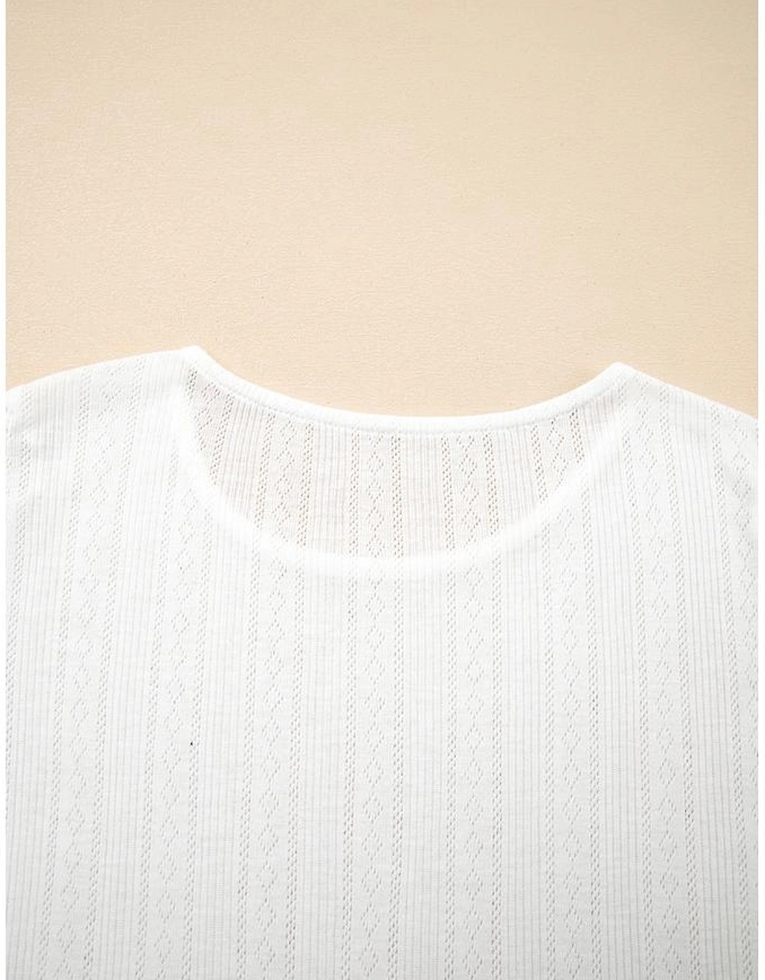 White Scalloped Lace Trim Jacquard Textured T Shirt