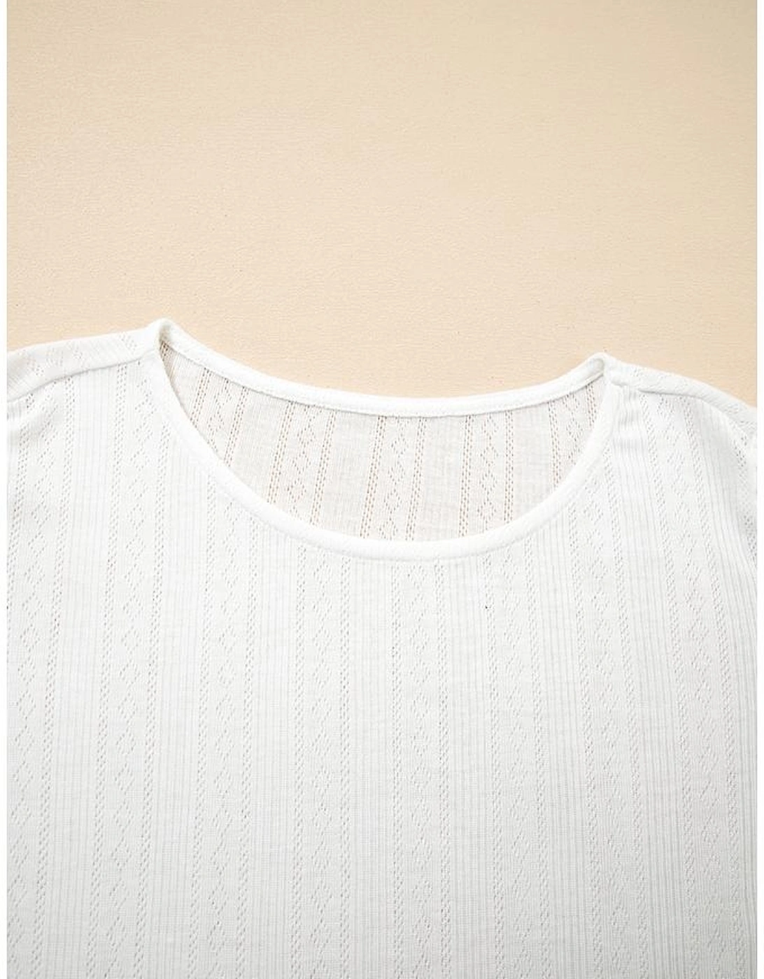 White Scalloped Lace Trim Jacquard Textured T Shirt