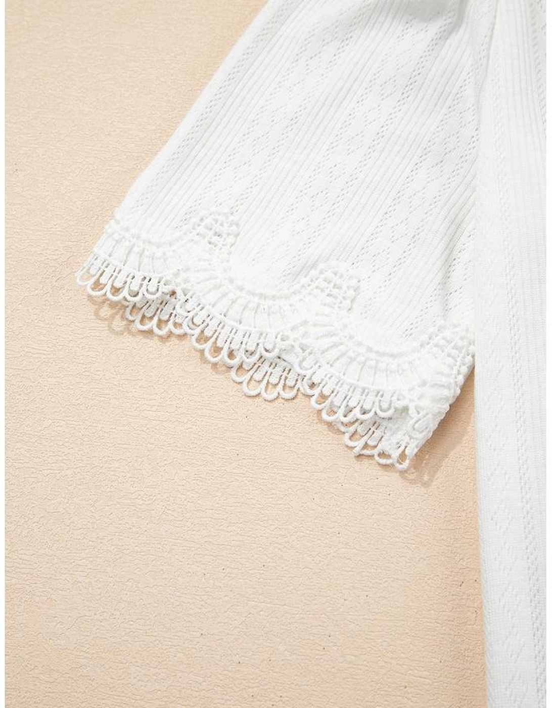 White Scalloped Lace Trim Jacquard Textured T Shirt