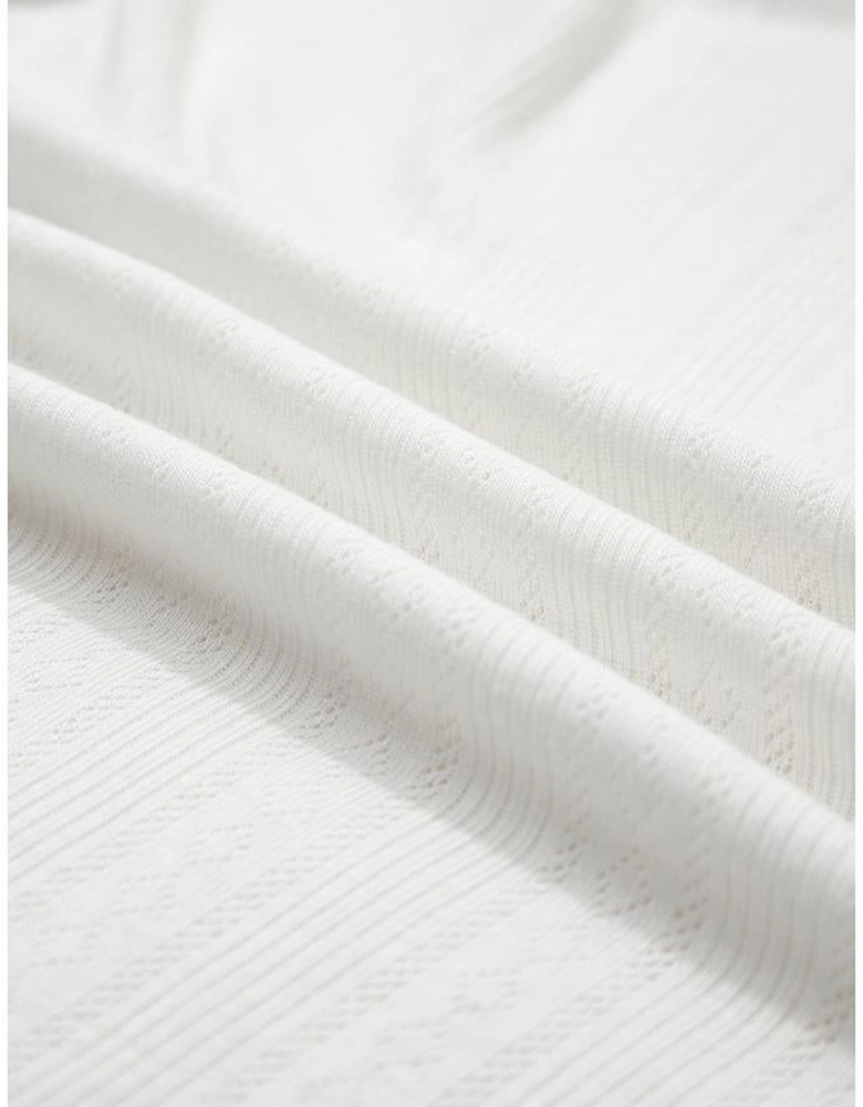 White Scalloped Lace Trim Jacquard Textured T Shirt