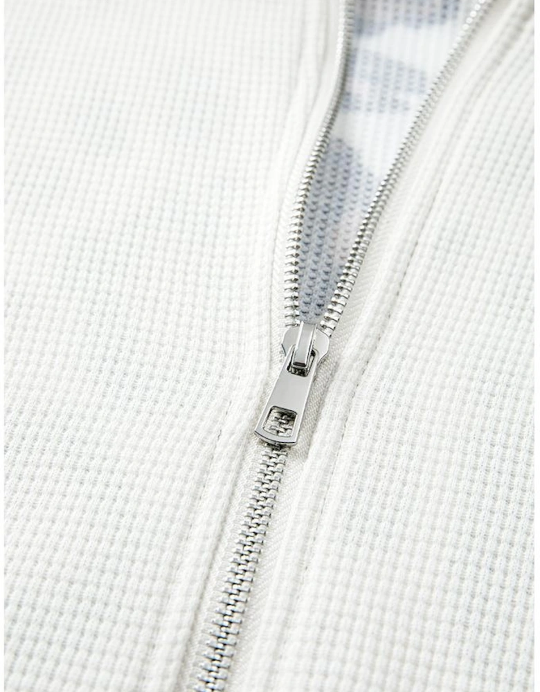 Apricot Oversized Leopard Contrast Mixed Texture Patchwork Zip Up Drop Shoulder Hoodie