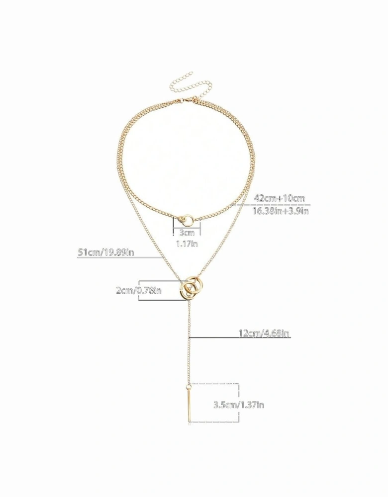 Gold Plated Double Layer O-Ring Long Stick Pendant Chain Necklace