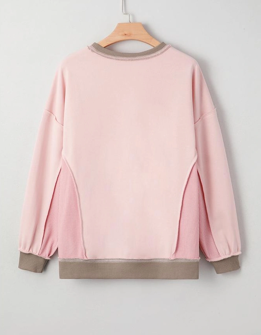 Light Pink Color Block Mix Texture Waffle Patchwork Oversize Sweatshirt