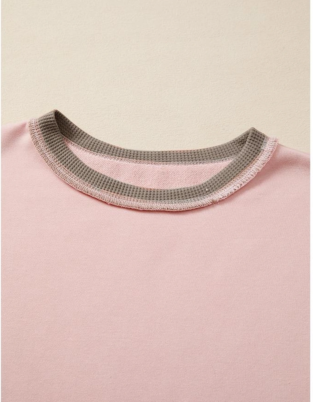 Light Pink Color Block Mix Texture Waffle Patchwork Oversize Sweatshirt