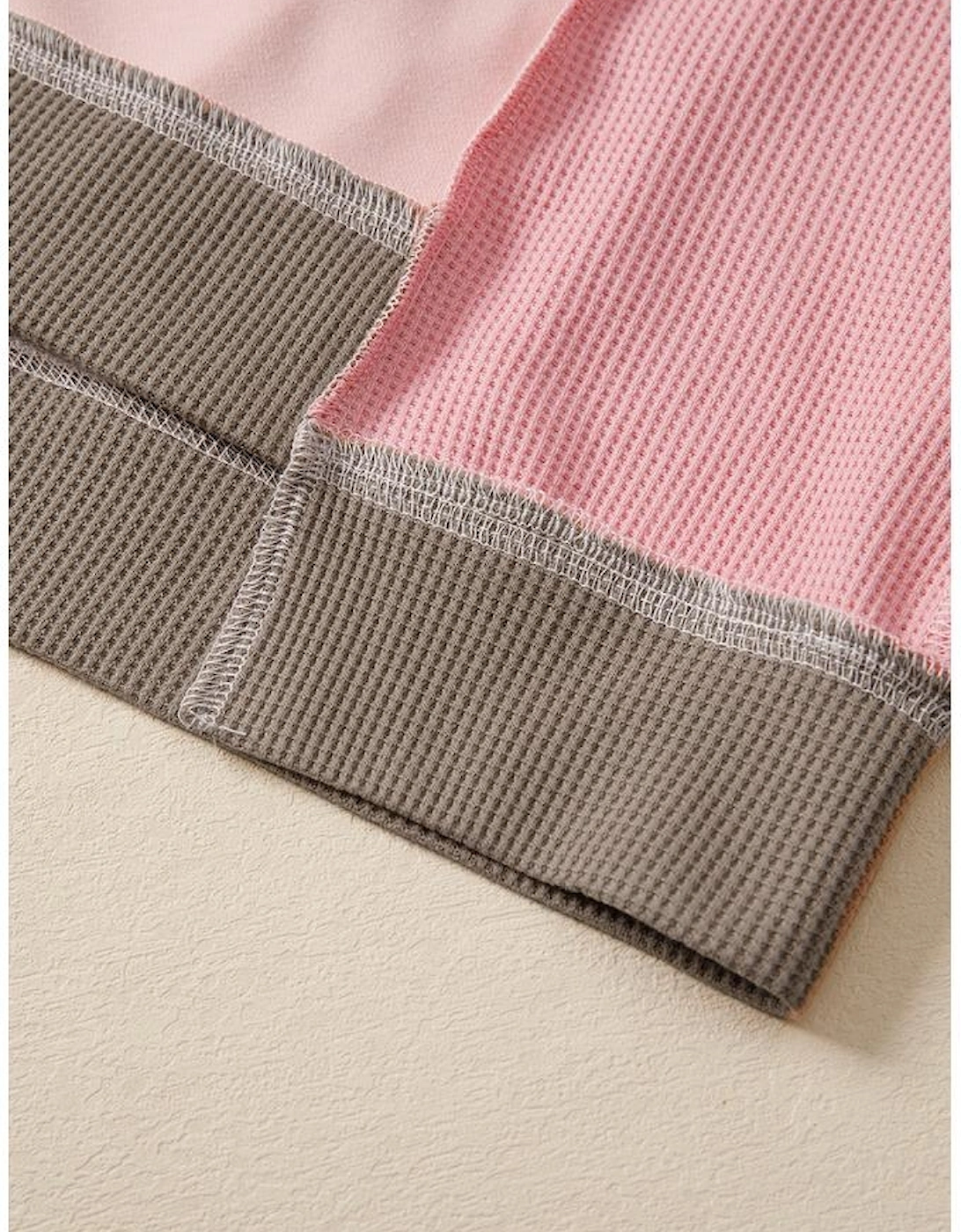 Light Pink Color Block Mix Texture Waffle Patchwork Oversize Sweatshirt