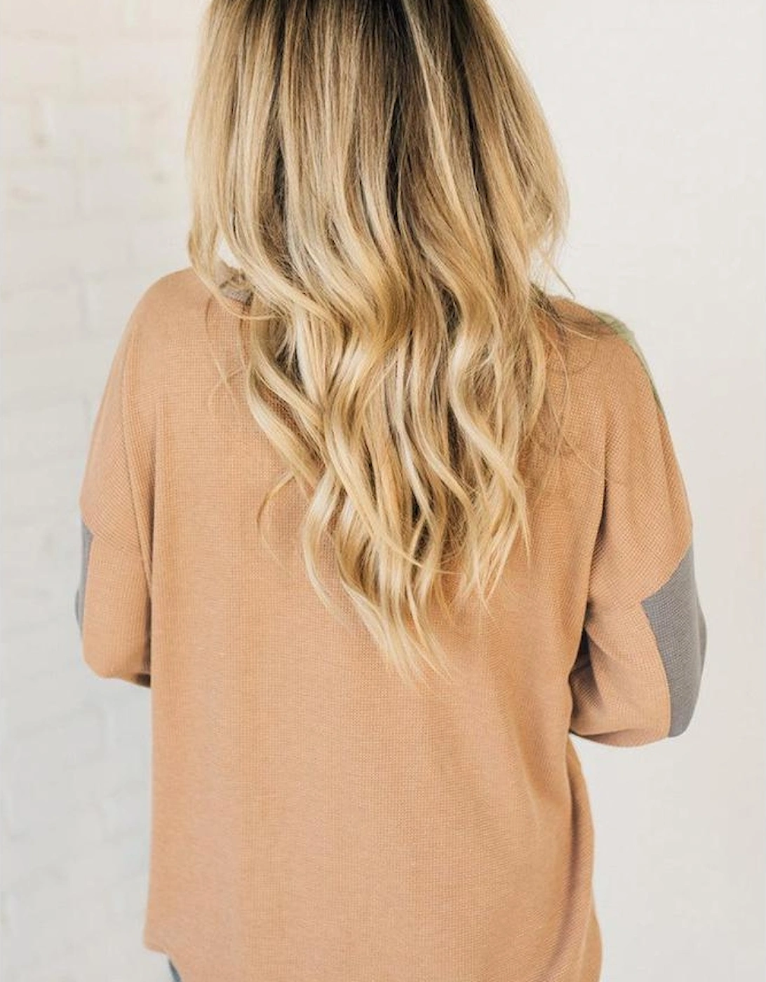 Buckskin Color Block Thermal Textured Knit Drop Shoulder Henley Top, 13 of 12