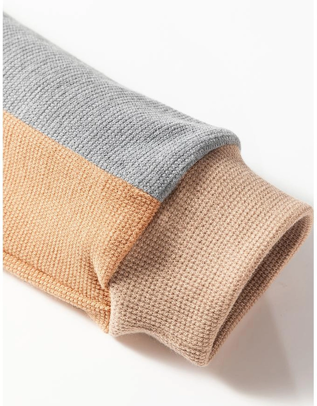 Buckskin Color Block Thermal Textured Knit Drop Shoulder Henley Top