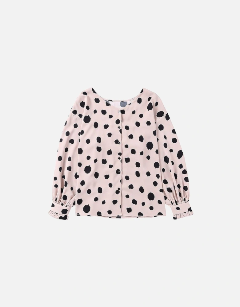 Pink Button Frill Cuffs Oversize Puff Sleeve Blouse