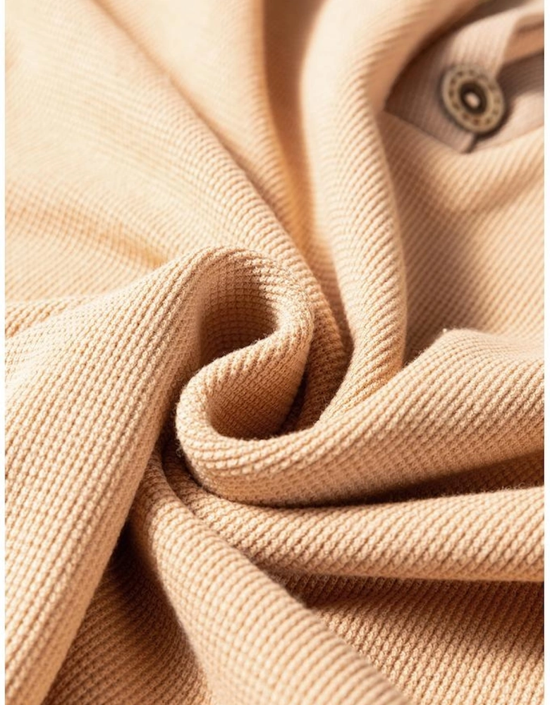 Buckskin Color Block Thermal Textured Knit Drop Shoulder Henley Top