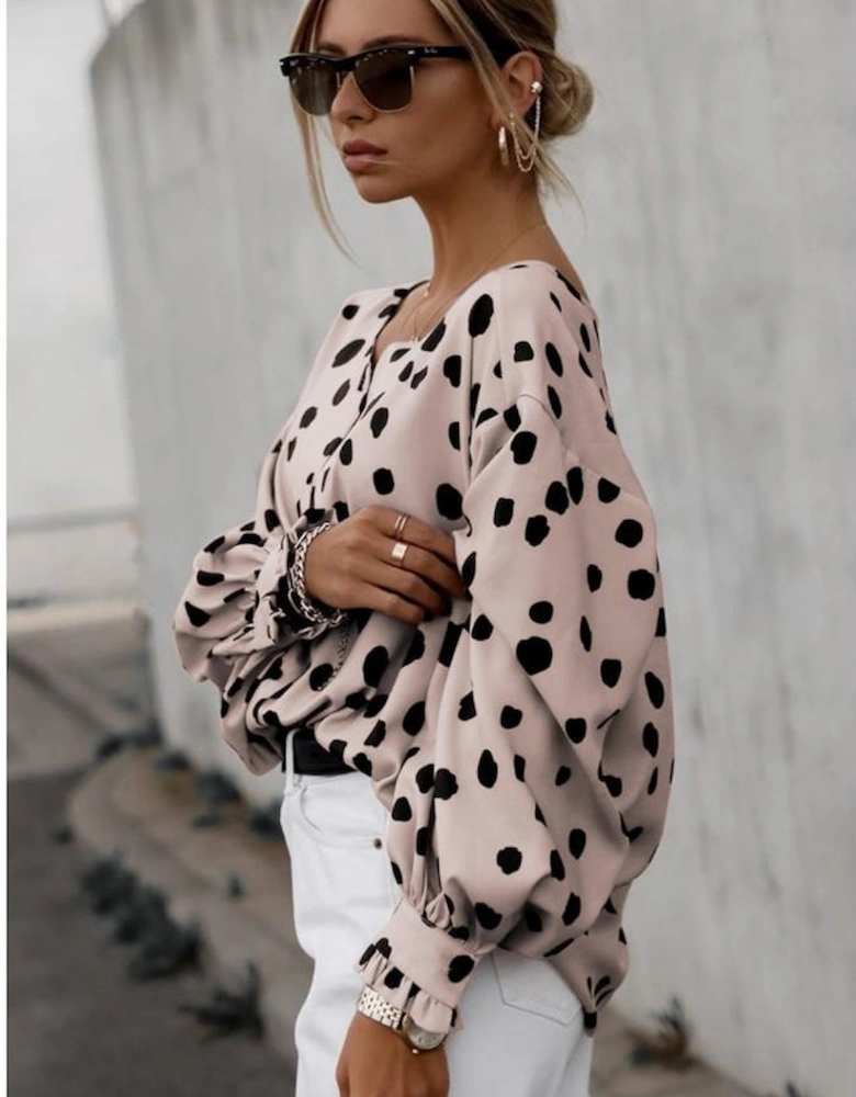 Pink Button Frill Cuffs Oversize Puff Sleeve Blouse