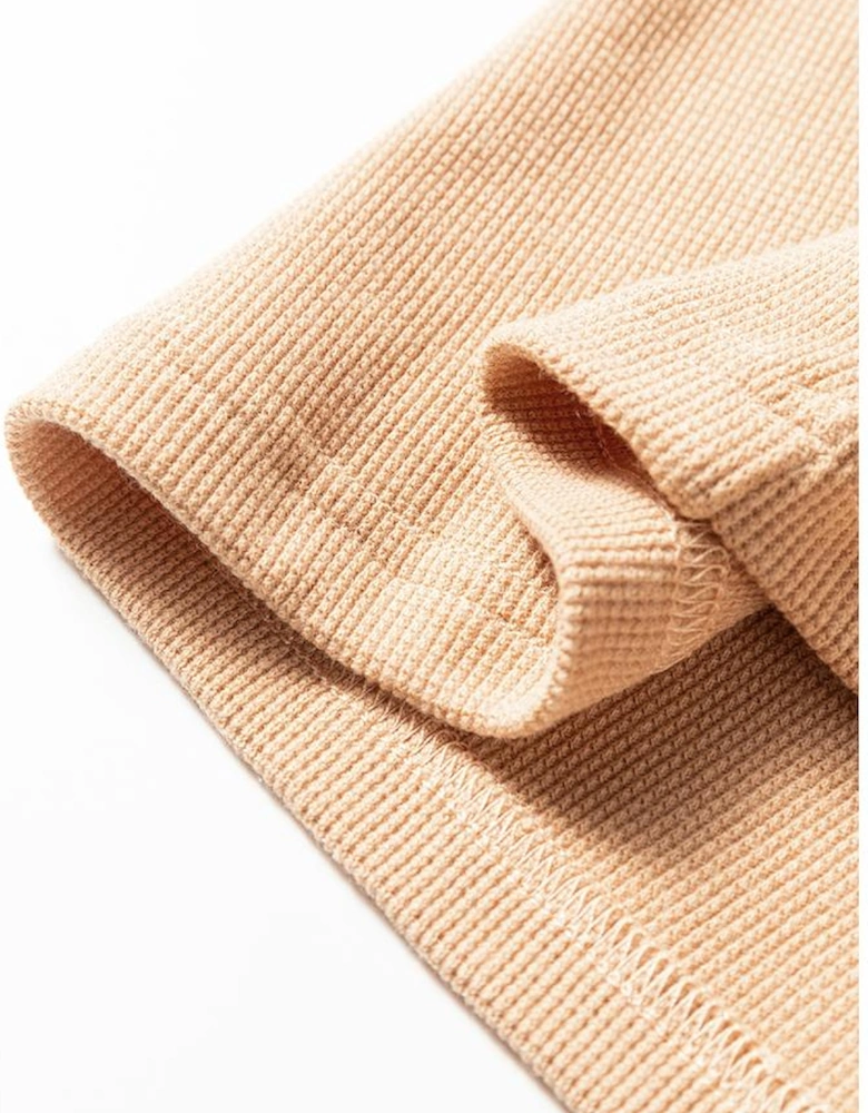 Buckskin Color Block Thermal Textured Knit Drop Shoulder Henley Top