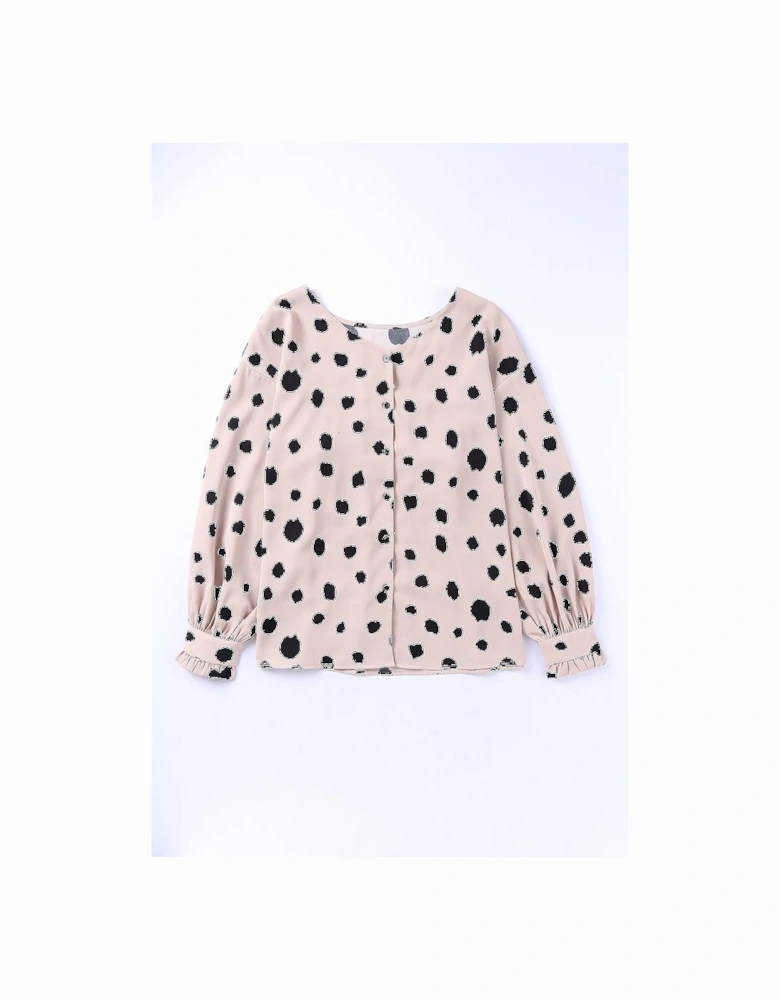 Pink Button Frill Cuffs Oversize Puff Sleeve Blouse