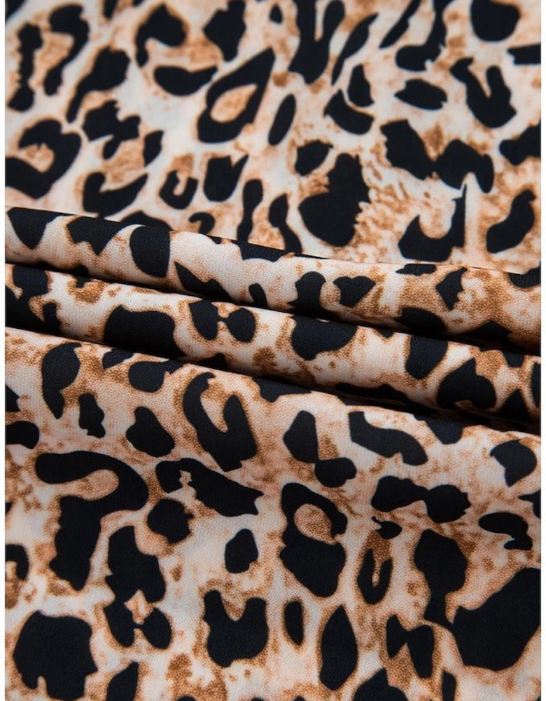 Apricot Leopard V Neck Half Sleeve Blouse
