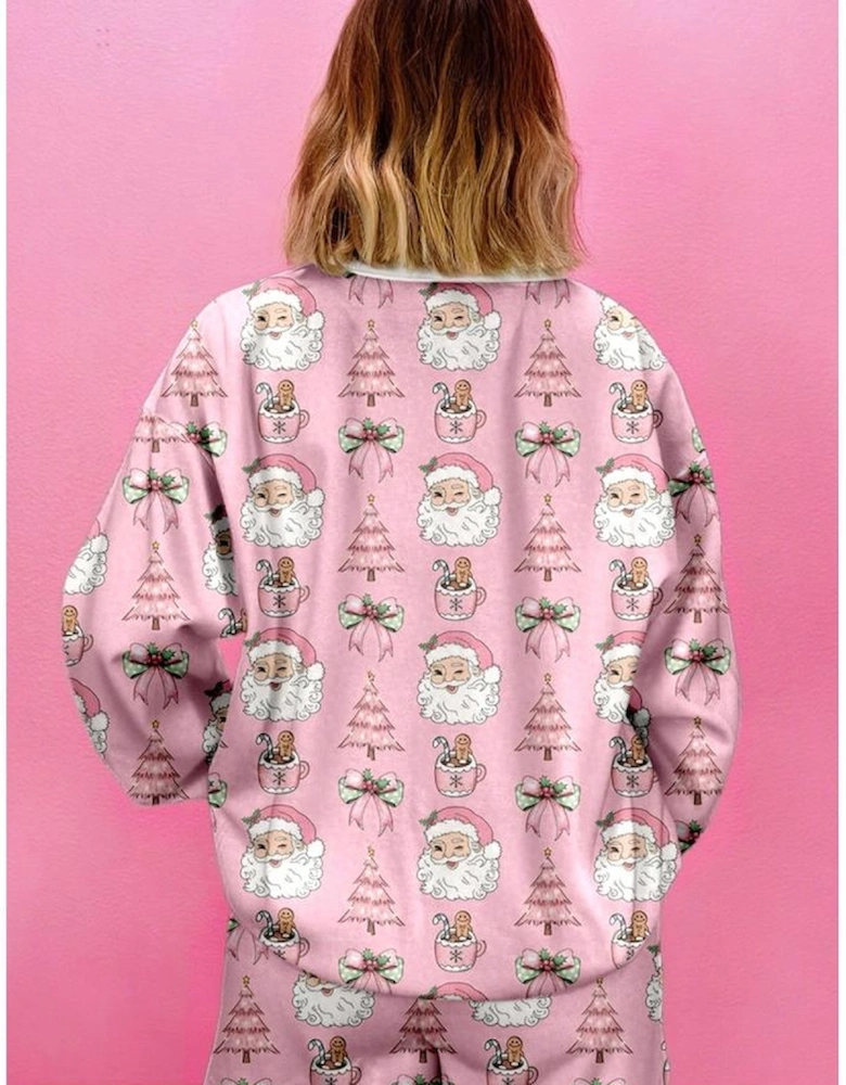 Pink Ho Ho Ho Christmas Fashion Print 2pcs Lounge Short Set