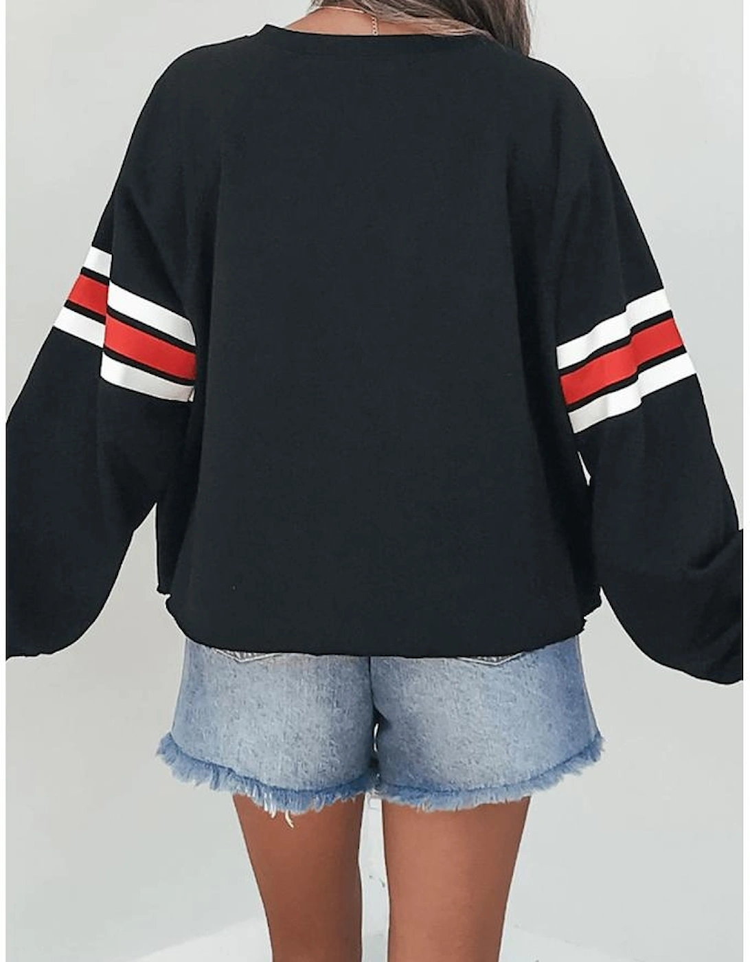 Black Varsity Spirit Striped 89 Graphic Casual Sweatshirt, 5 of 4