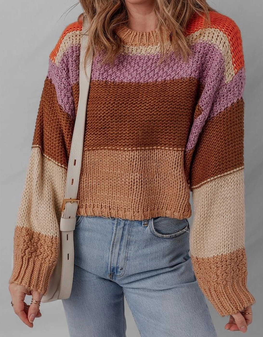 Multicolour Cropped Colorblock Drop Shoulder Knitted Sweater