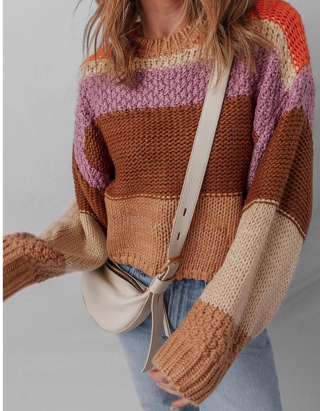 Multicolour Cropped Colorblock Drop Shoulder Knitted Sweater
