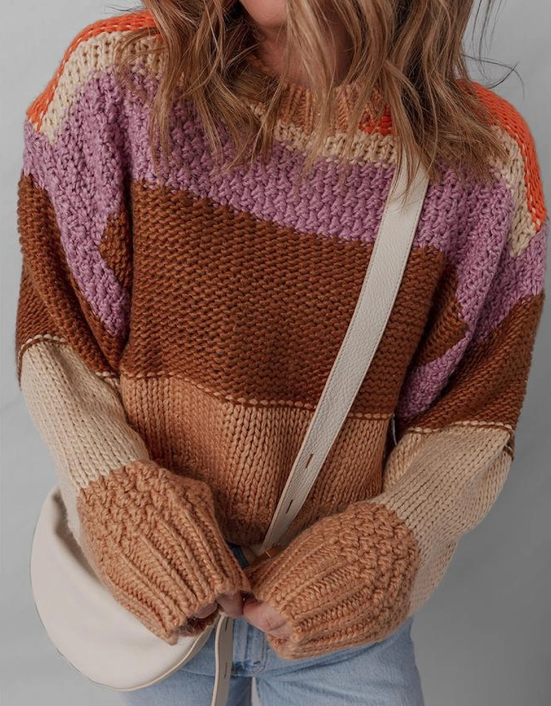 Multicolour Cropped Colorblock Drop Shoulder Knitted Sweater