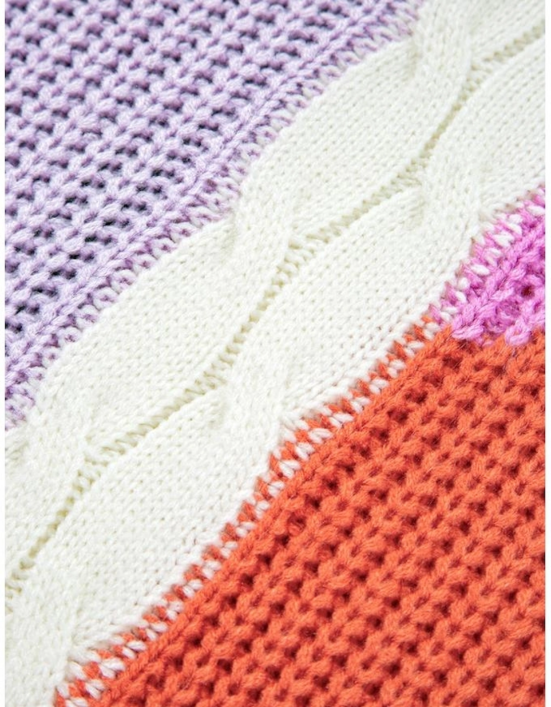 Desert Gold Color Block Textured Knit Drop Shoulder Loose Fit Sweater