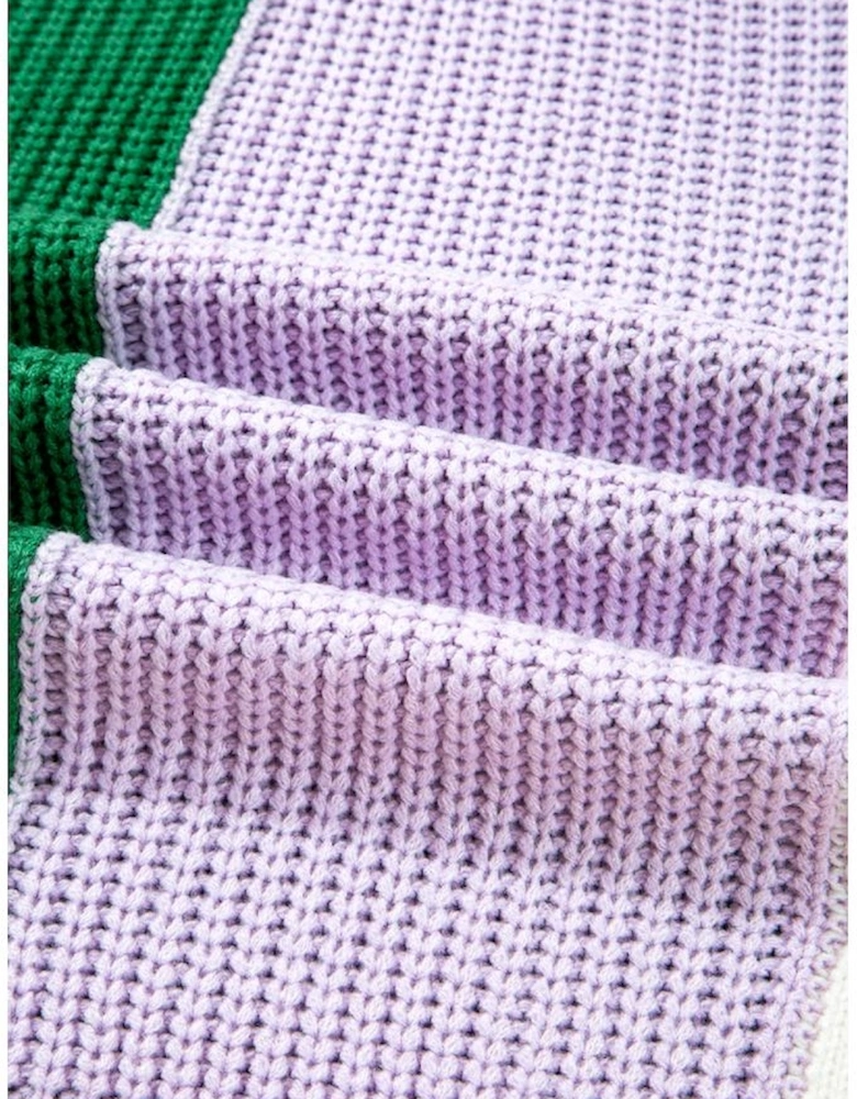 Desert Gold Color Block Textured Knit Drop Shoulder Loose Fit Sweater