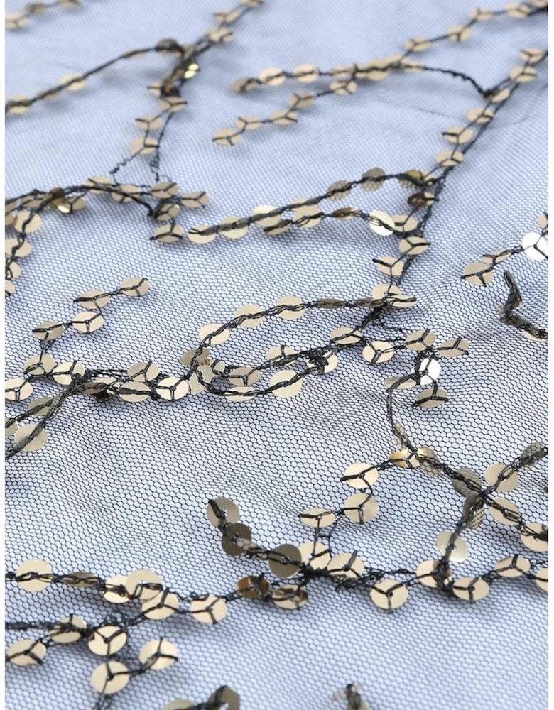 Black Sequin Sheer Long Sleeve Open Front Kimono