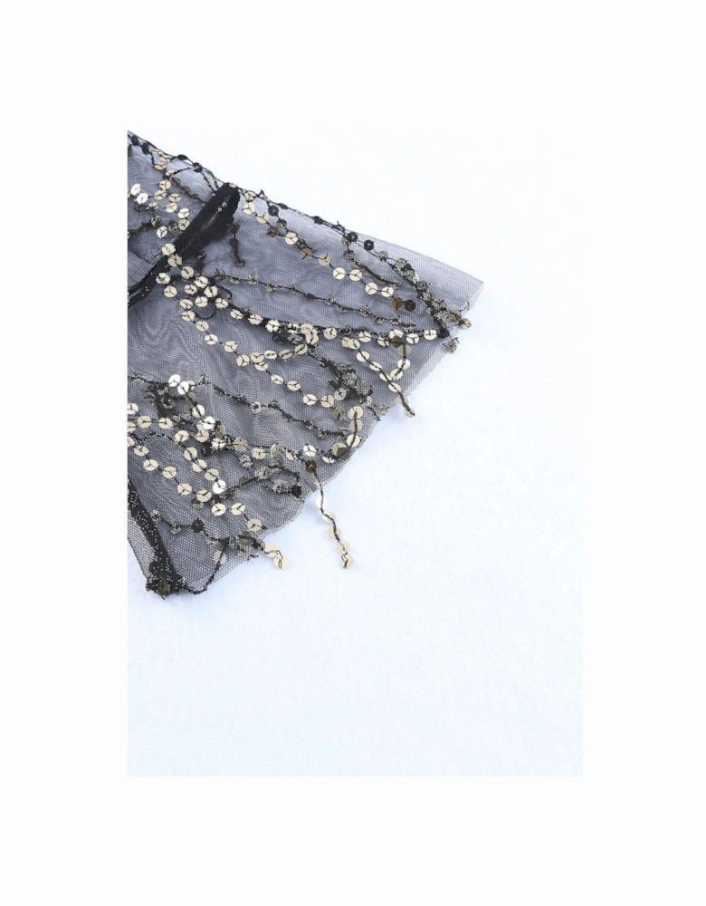 Black Sequin Sheer Long Sleeve Open Front Kimono