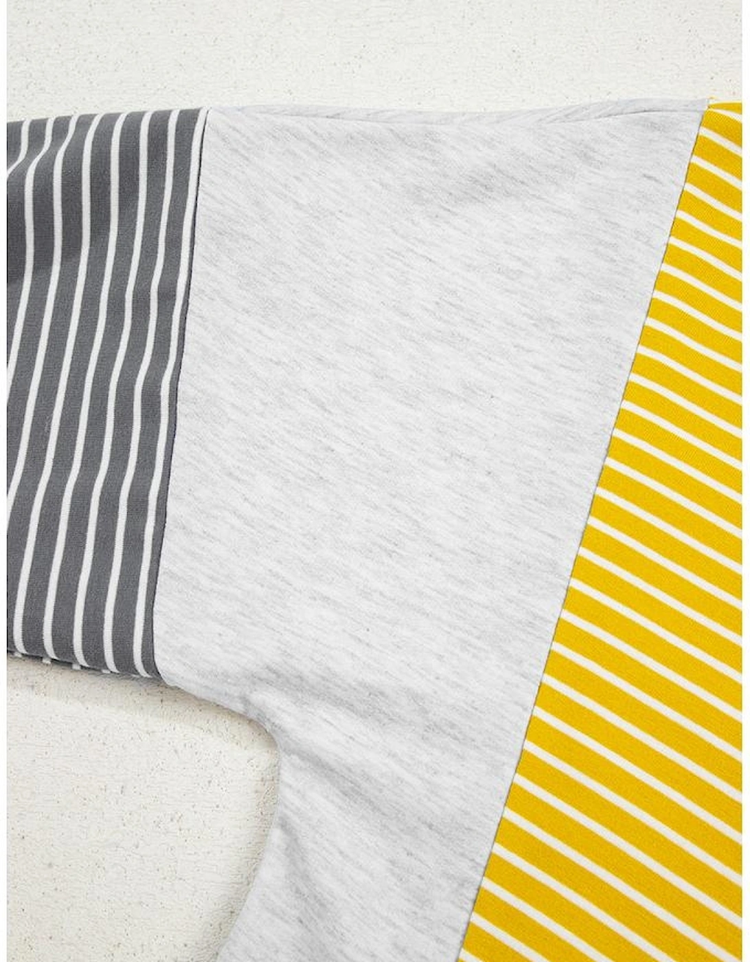 Yellow Stripe Color Block Drawstring V Neck Loose Fit Hooded Top