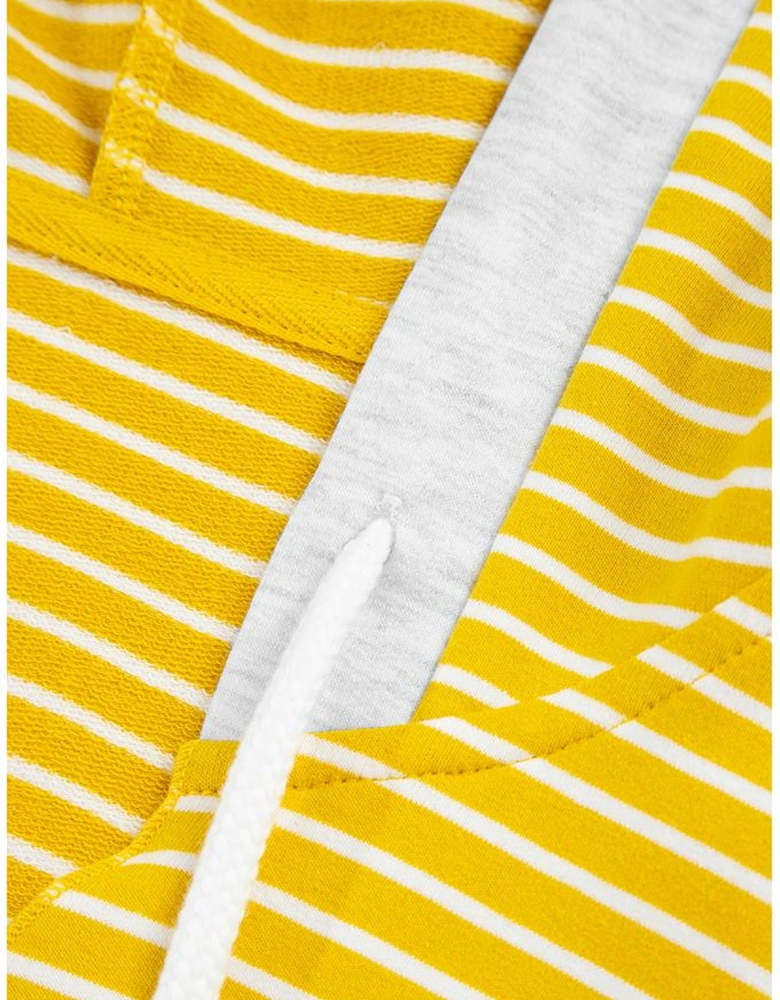 Yellow Stripe Color Block Drawstring V Neck Loose Fit Hooded Top