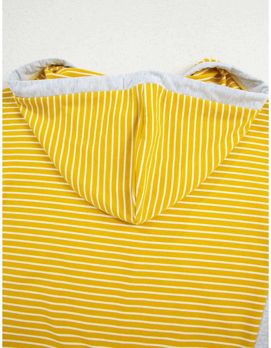 Yellow Stripe Color Block Drawstring V Neck Loose Fit Hooded Top