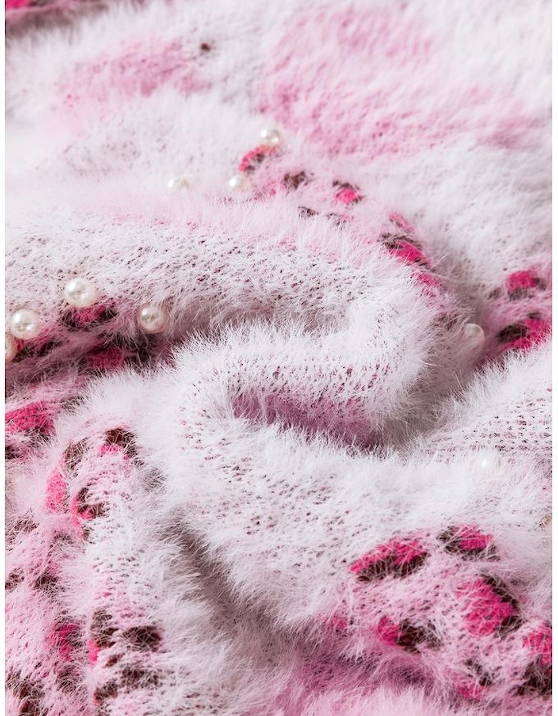 Pink Heart Leopard Print Pearled Ribbed Trim Fuzzy Sweater, 16 of 15