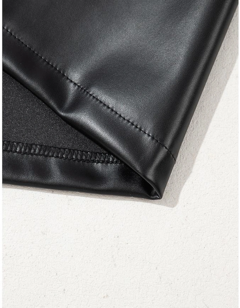 Black Faux Leather Loose T-shirt Dress