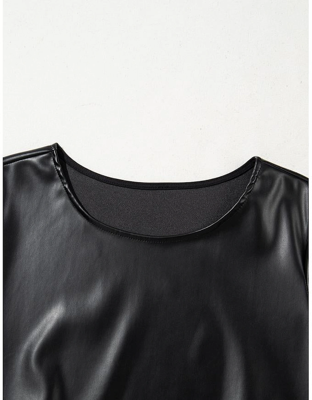Black Faux Leather Loose T-shirt Dress