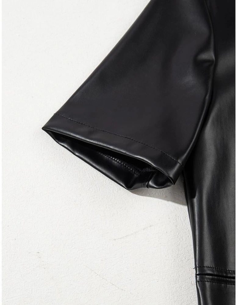 Black Faux Leather Loose T-shirt Dress