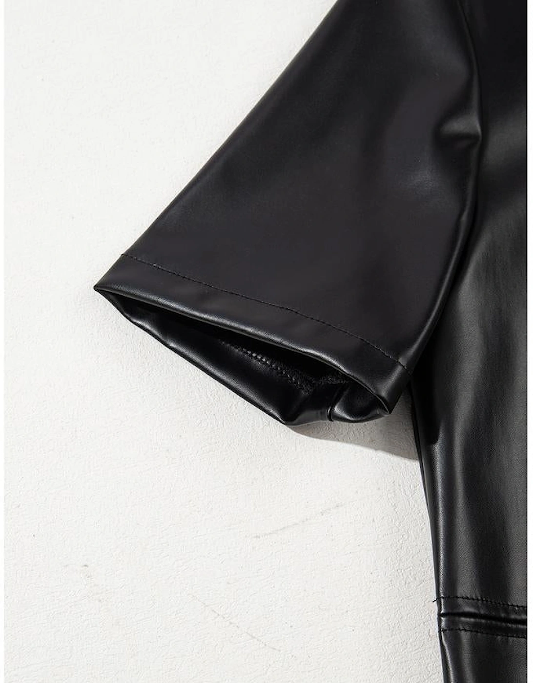 Black Faux Leather Loose T-shirt Dress