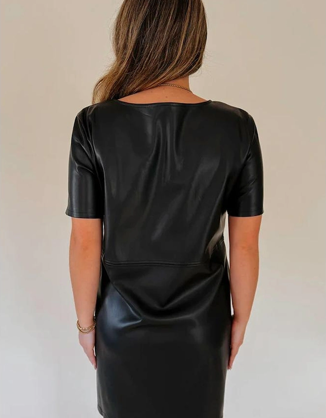 Black Faux Leather Loose T-shirt Dress