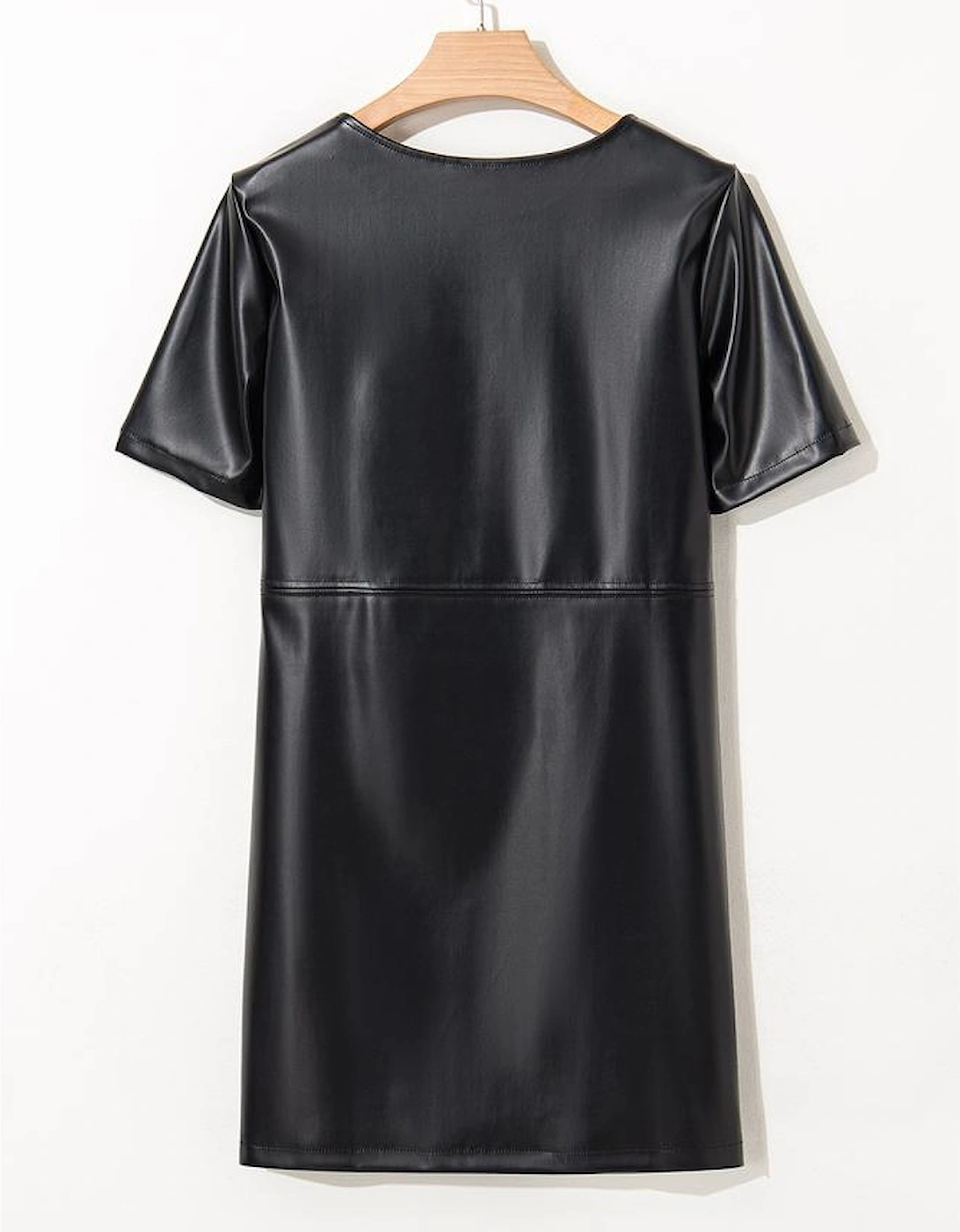 Black Faux Leather Loose T-shirt Dress