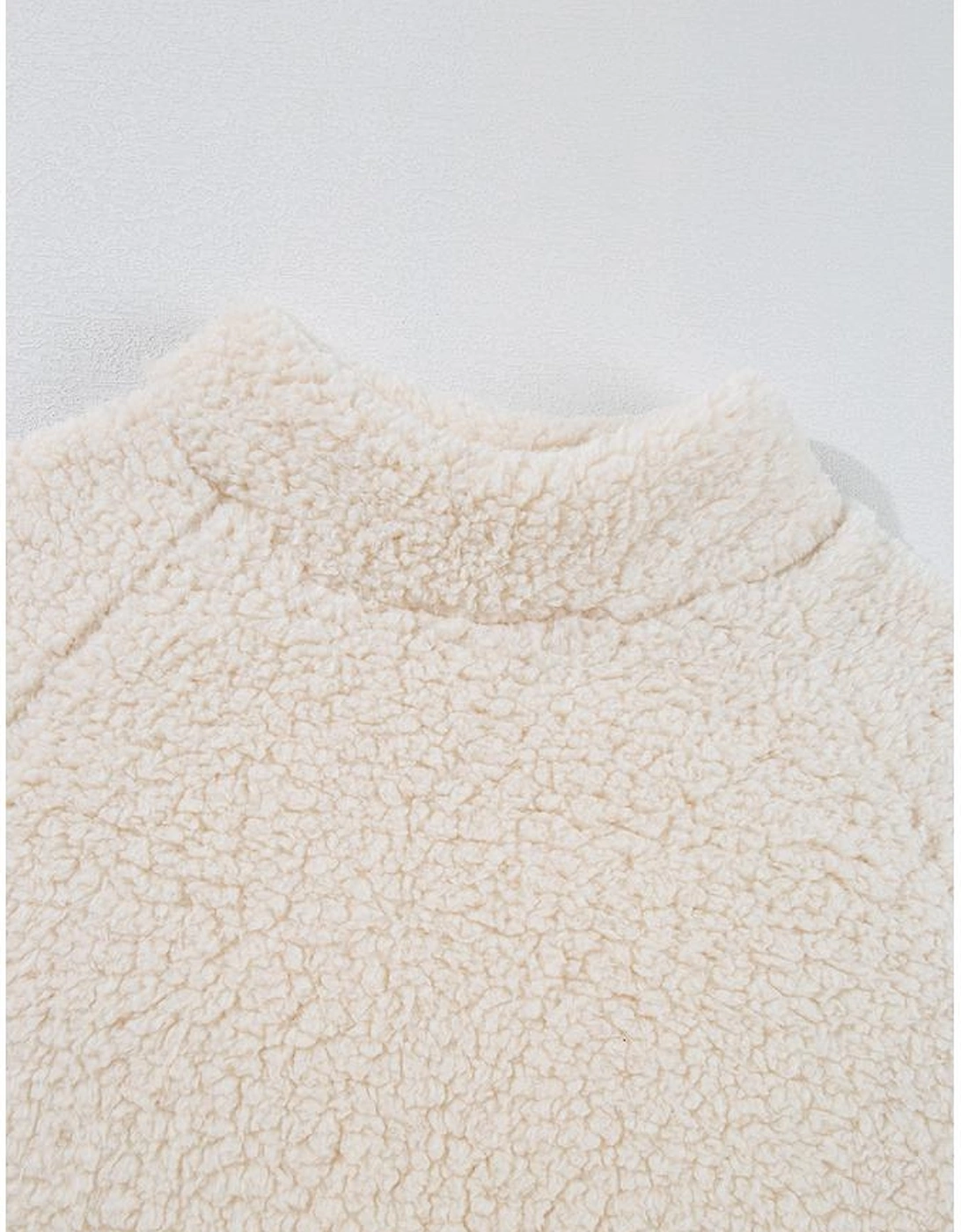 White Solid Fleece High Neck Drop Shoulder Pullover Sweatshirt, 14 of 13