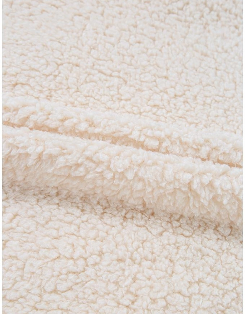 White Solid Fleece High Neck Drop Shoulder Pullover Sweatshirt