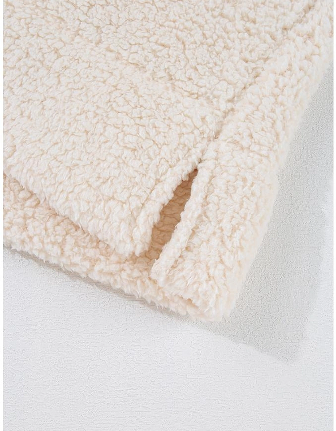 White Solid Fleece High Neck Drop Shoulder Pullover Sweatshirt