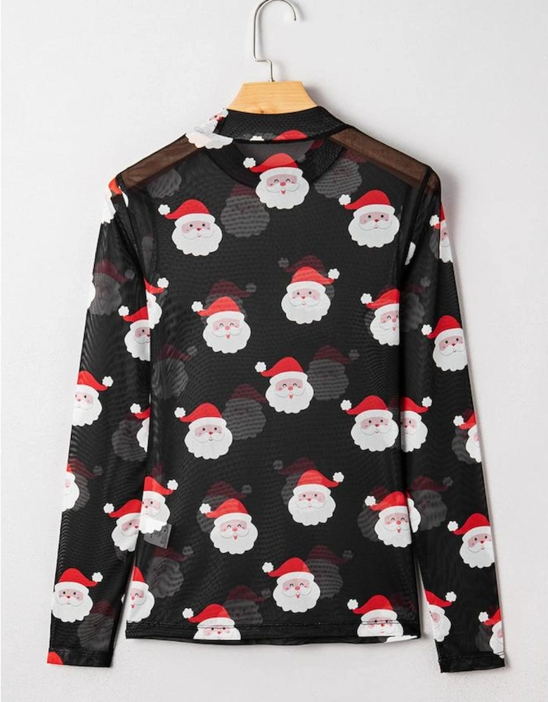 Black Christmas Fashion Print Slim Fit Long Sleeve Top